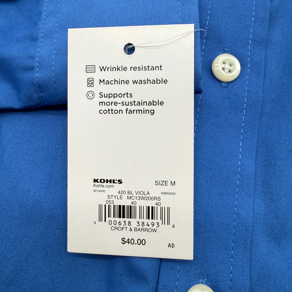 Croft & Barrow Button Up Mens M Blue Easy-Care Shirt Classic Fit NWT - Picture 5 of 10